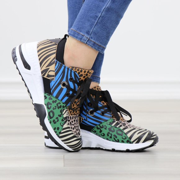 Animal Print Fashion Comfort Wedge Heel Sneakers Shoes - Picture 7 of 13